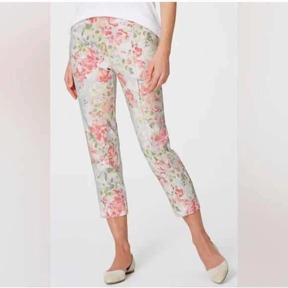 J. Jill Pants Floral Watercolor Linen Blend Crop Skinny Fit Pants - Picture 1 of 8
